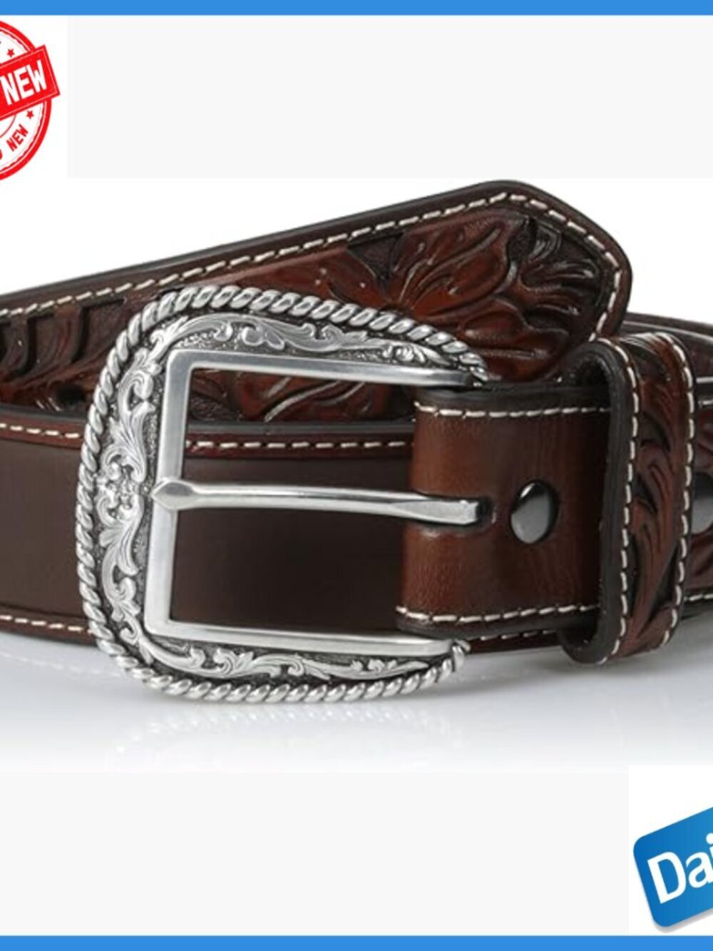 Men's Leather Belt Floral Embossed Distressed Western Style Size 44